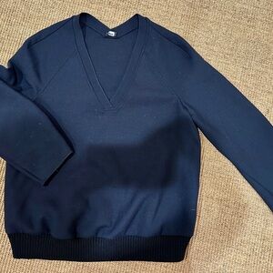 Jil Sander Navy V-Neck Scuba Sweater in Navy